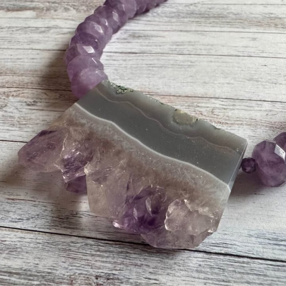 18” Amethyst Necklace with Raw Amethyst Pendent